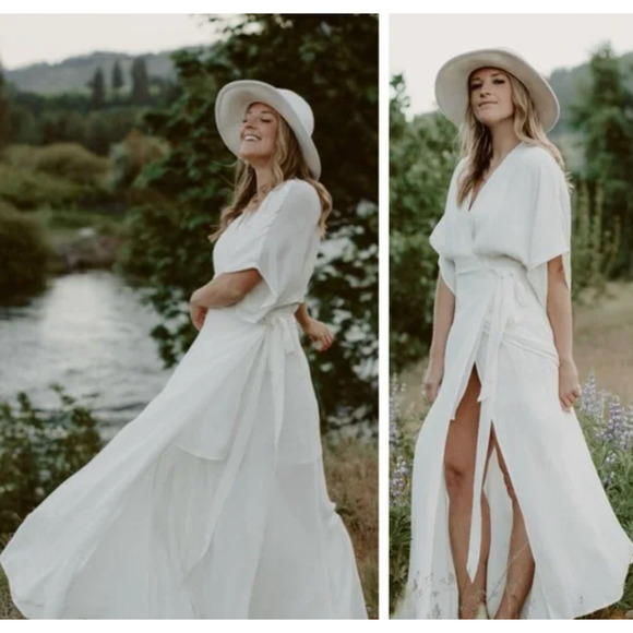 Reformation Winslow White Ivory Wrap Maxi Dress Small Flowy Gown - Picture 2 of 11